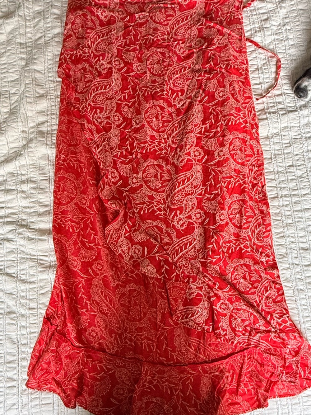 Universal Thread Red Paisley Midi Wrap Skirt with Ruffle Hem